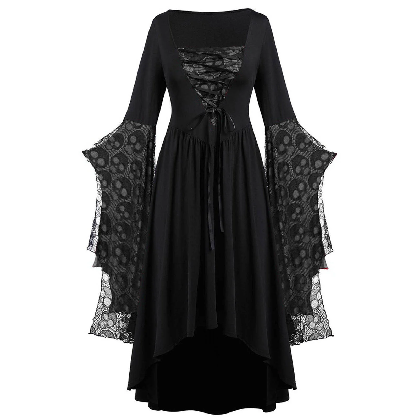 hulianfu Halloween Cosplay Forest Fairy Elf Elven Costume Medieval Renaissance Pagan Celtic Gothic Dress Women Maxi Gown Outfit Plus Size - Deanwangkt