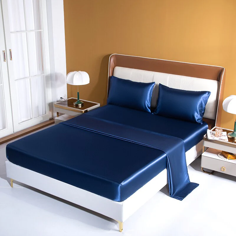 HULIANFU Satin Silk Sheet Set King Size Luxury Rayon Flat Sheet Set Solid Color Bed Sheet Set Single Double Fitted Sheet Set - Deanwangkt