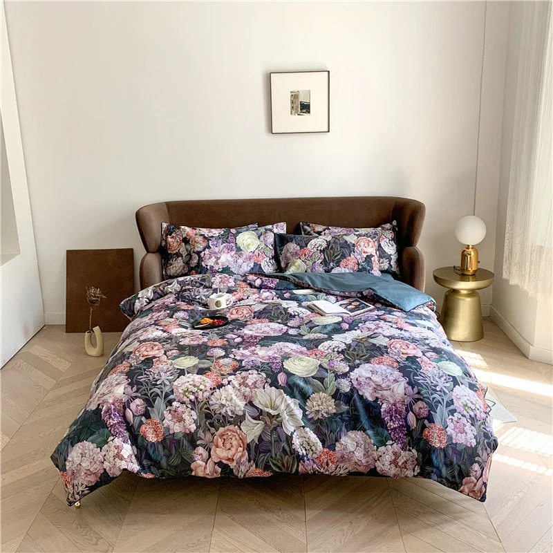 HULIANFU Tropical Leaves Flowers Duvet cover set Silky Soft 100%Egyptian Cotton Bedding set Queen King Bed sheet Quilt Cover Pillowcases - Deanwangkt