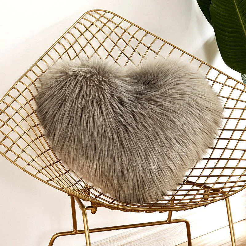HULIANFU Sofa Pillow Cover+Inner Shaggy Pillow Love Heart Cushion Cover Faux Fur Sheepskin Pillow Case Living Room Decorative Pillowcases - Deanwangkt