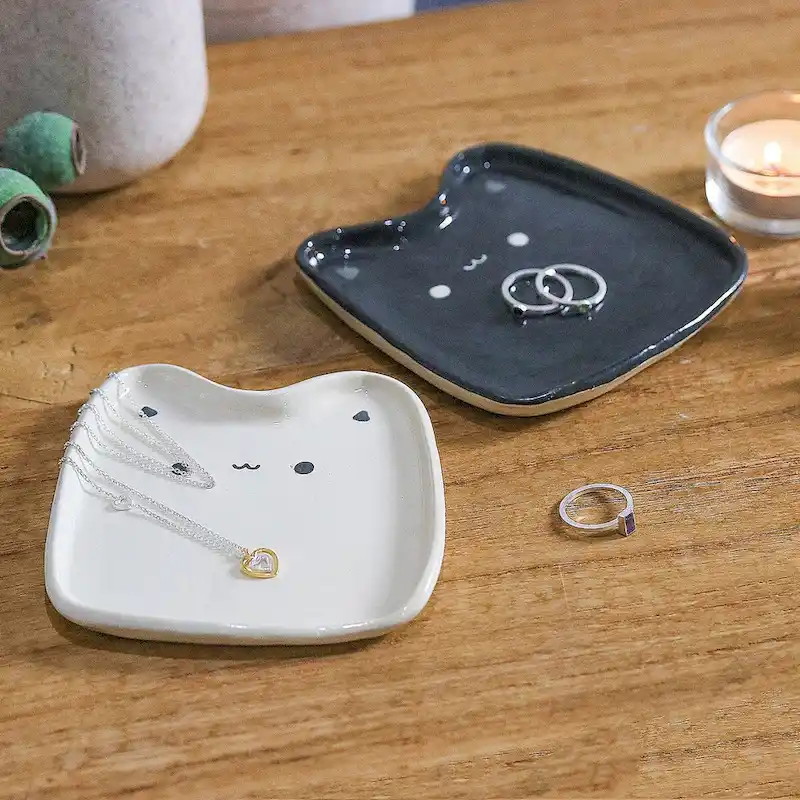 Novica Handmade Black & White Felines Ceramic Catchalls (Set Of 2)