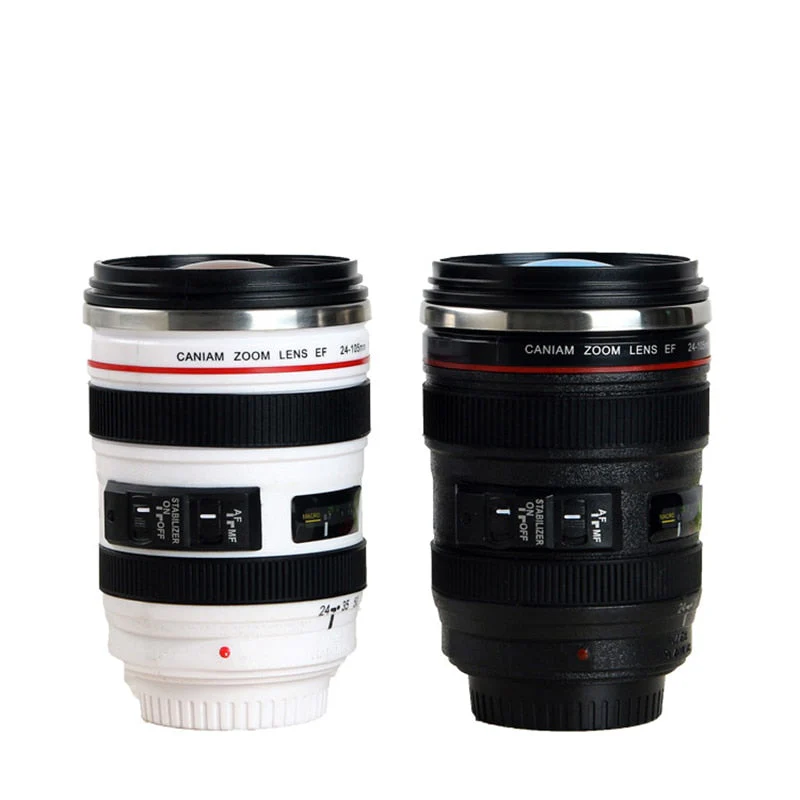 HULIANFU Stainless Steel Camera EF24-105mm Coffee Lens Mug White Black Coffee Mugs Creative Gift Coffee Cups canecas tazas vaso café - Deanwangkt