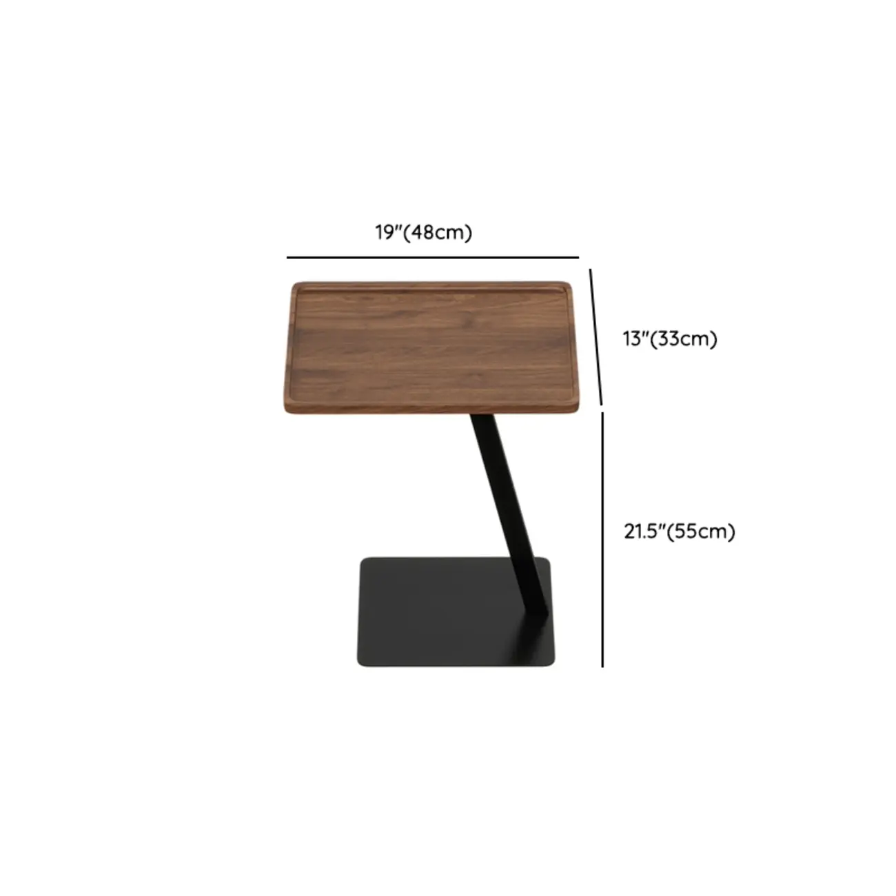 Living Room Brown Wood Top Metal C Shaped Side Table