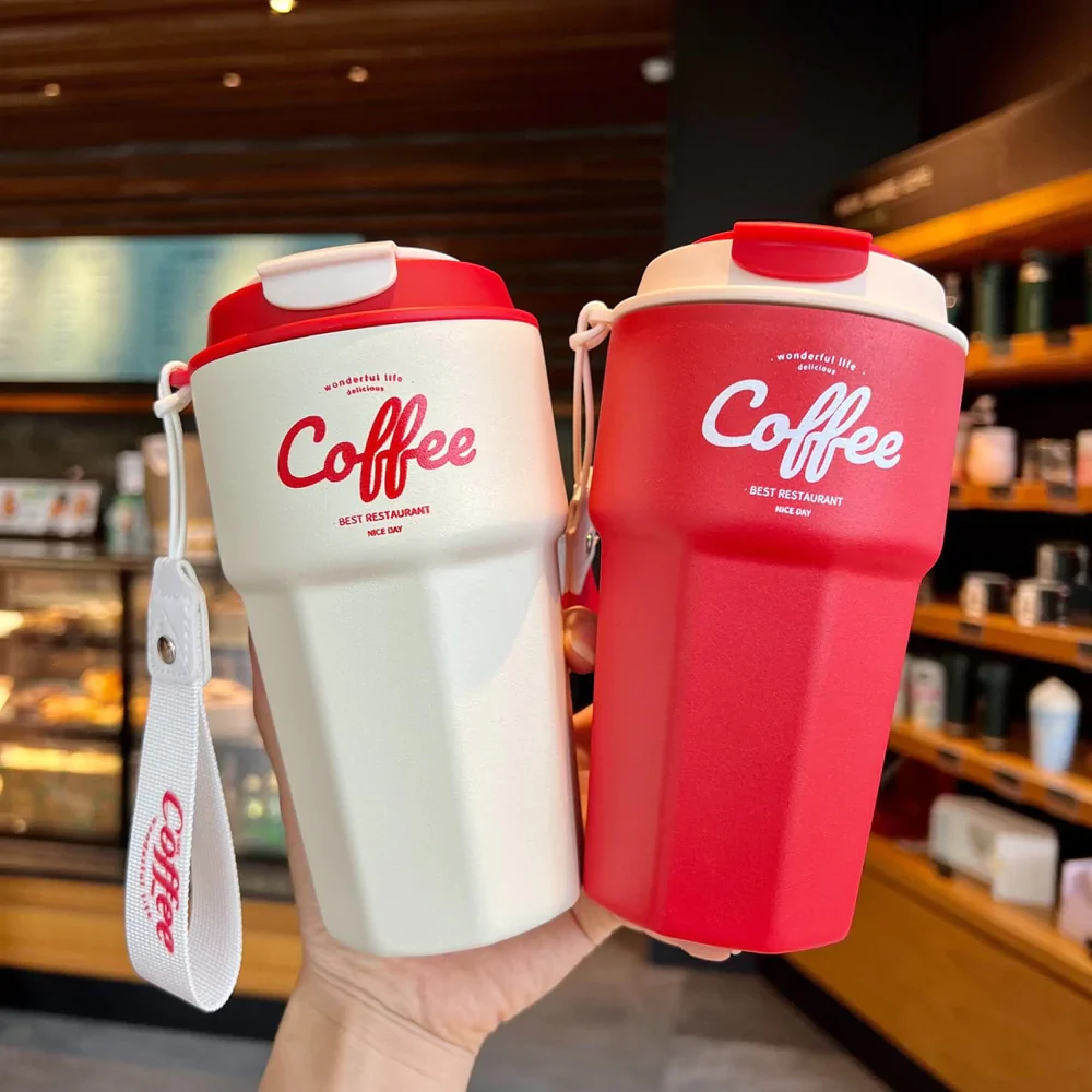 HULIANFU New Fashion 420ml/620ml Double Stainless Steel Coffee Mug Wtih Rope Portable Car Thermos Mug Vacuum Flask Travel Tumbler - Deanwangkt