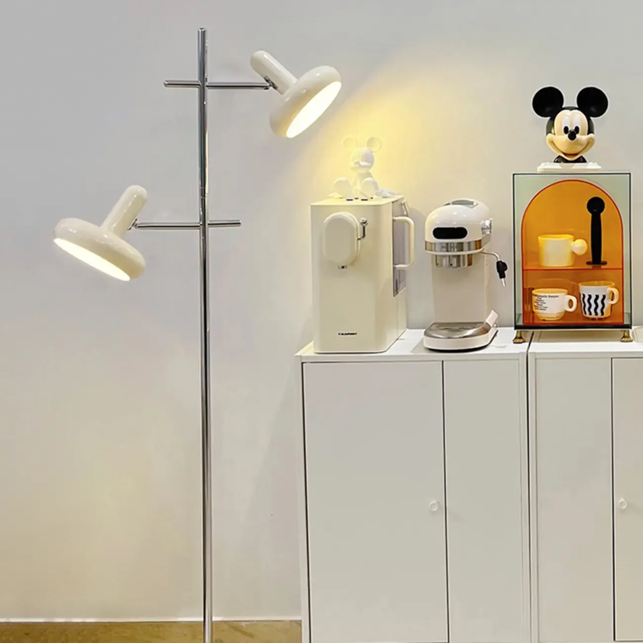 Modern Plug-In Dual-Head Chrome Floor Lamp with 2-Lights