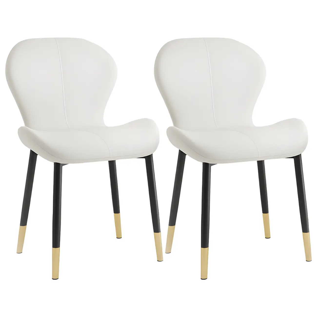 Art Deco Curved Back Leather Dining Chair Solid Back