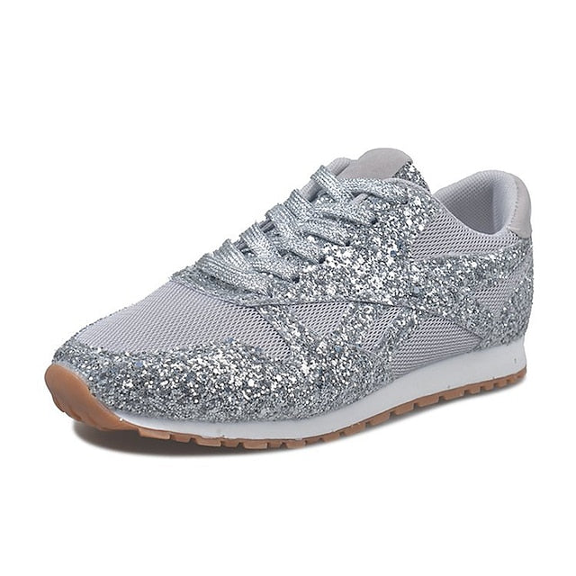 Women's Trainers Athletic Shoes Sneakers Sequins Plus Size Bling Bling Sneakers Outdoor Daily Summer Sequin Platform Flat Heel Round Toe Sporty Classic Casual Tennis Shoes Walking Shoes Mesh Lace-up - Deanwangkt