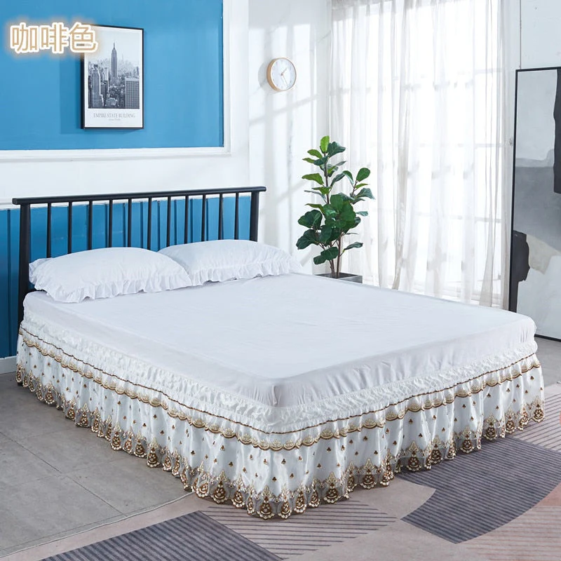 HULIANFU Top Selling Delicate Double Layers Luxury Stereoscopic Embroidered Flowers Lace Ruffle Bed Skirts with Strong Elastic Bed Cover - Deanwangkt