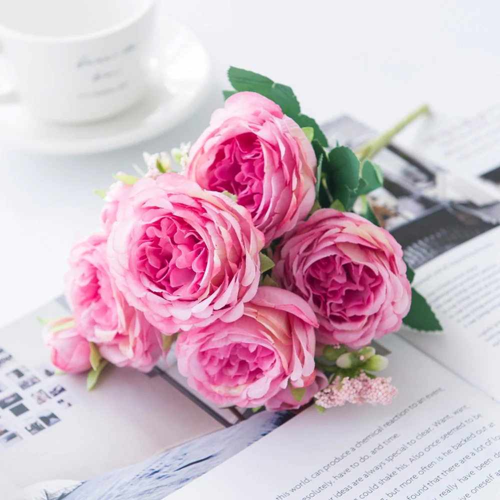 HULIANFU White Roses Artificial Flowers Silk Peonies Wedding Decorative Vases for Home Decor Bride Bouquet Foam Craft Gifts Fake Plants - Deanwangkt