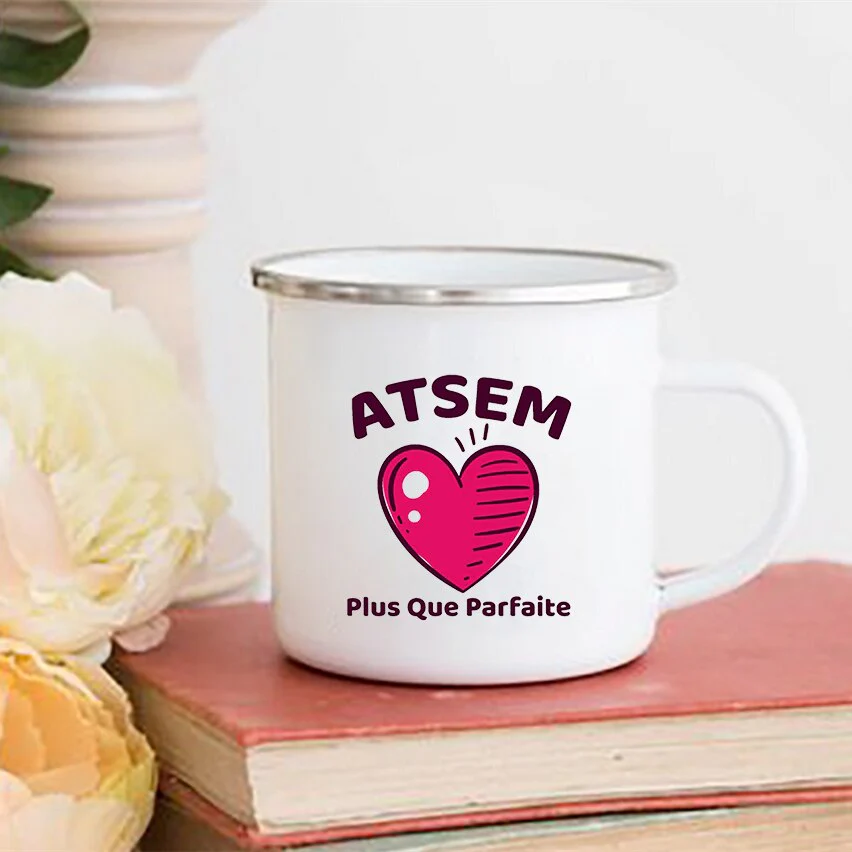 HULIANFU Merci Maîtresse/Atsem Print Coffee Mug Creative Enamel Cups Drinks Water Milk Cup Mug School Home Handle Drinkware Teacher Gifts - Deanwangkt