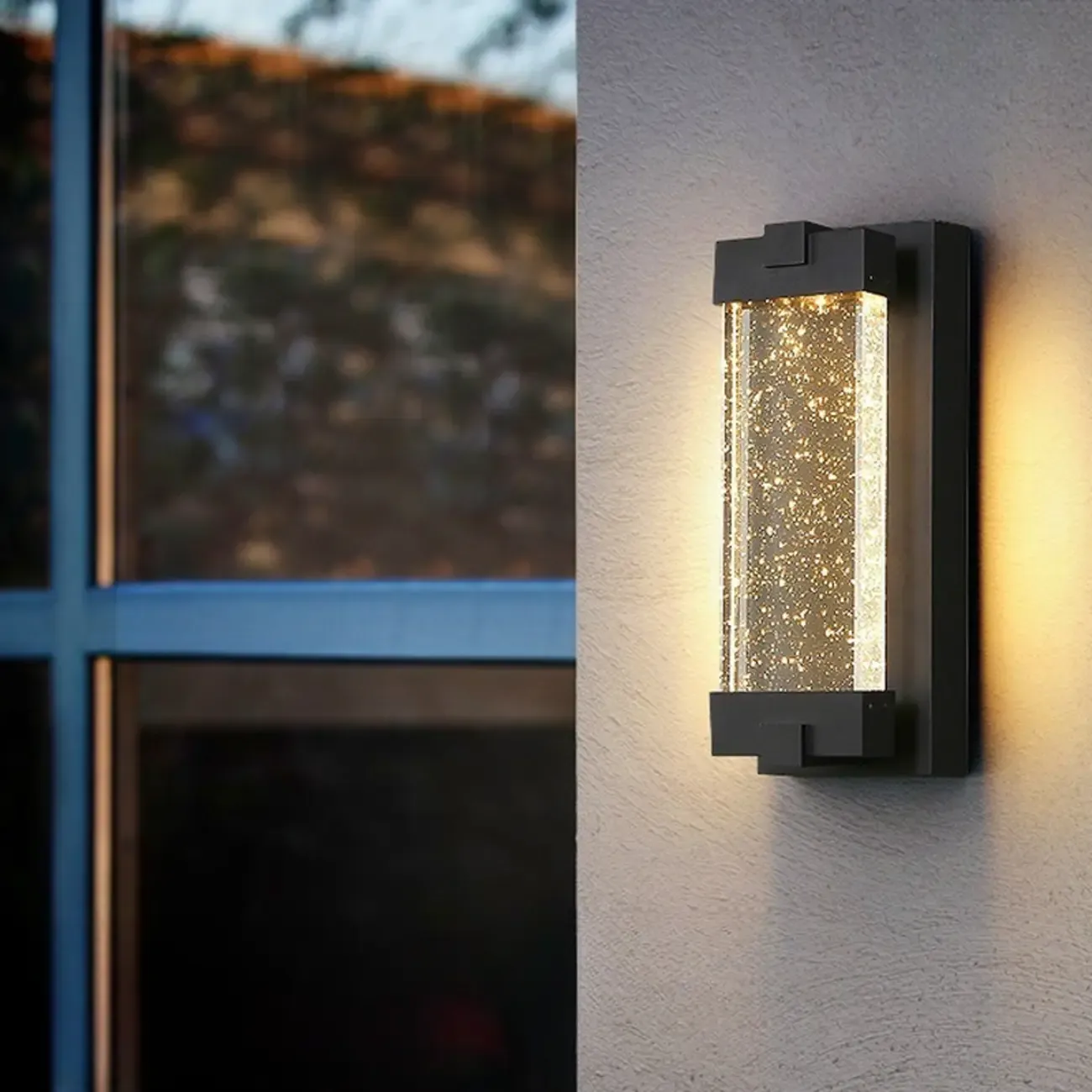 Outdoor Ink Metal Wall Light with Crystal Shade