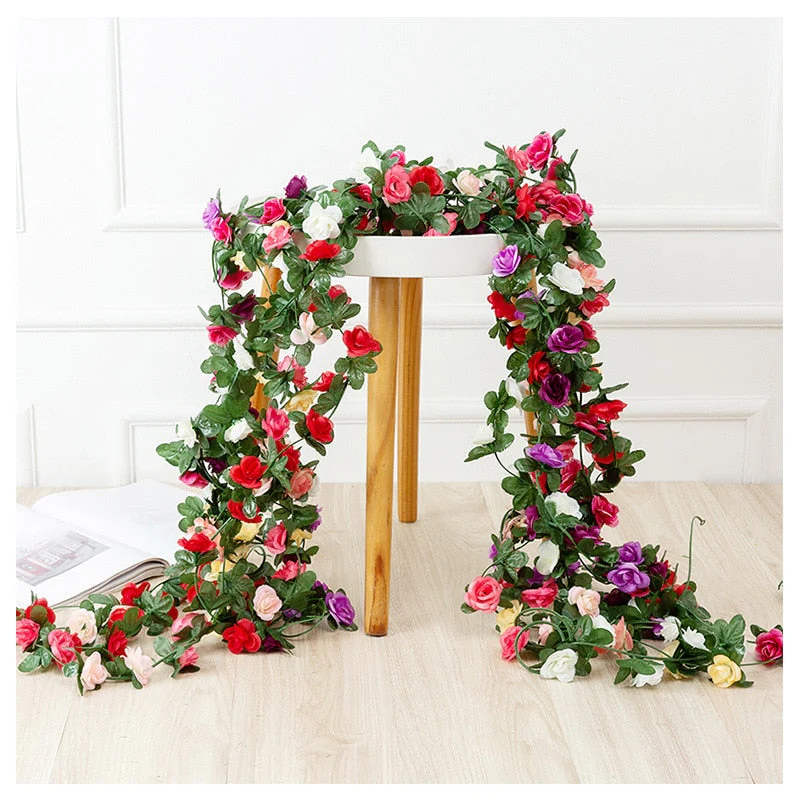 HULIANFU 2026  250CM Rose Artificial Flowers Christmas Garland For Wedding Home Room Decoration Spring Autumn Garden Arch DIY Fake Plant Vine - Deanwangkt