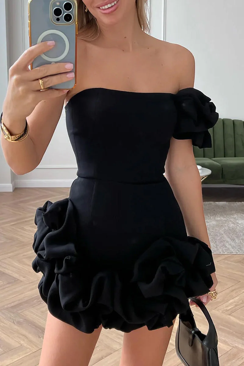 hulianfu Sexy Solid Fold Asymmetrical One Shoulder Bud Dresses(3 Colors) - Deanwangkt