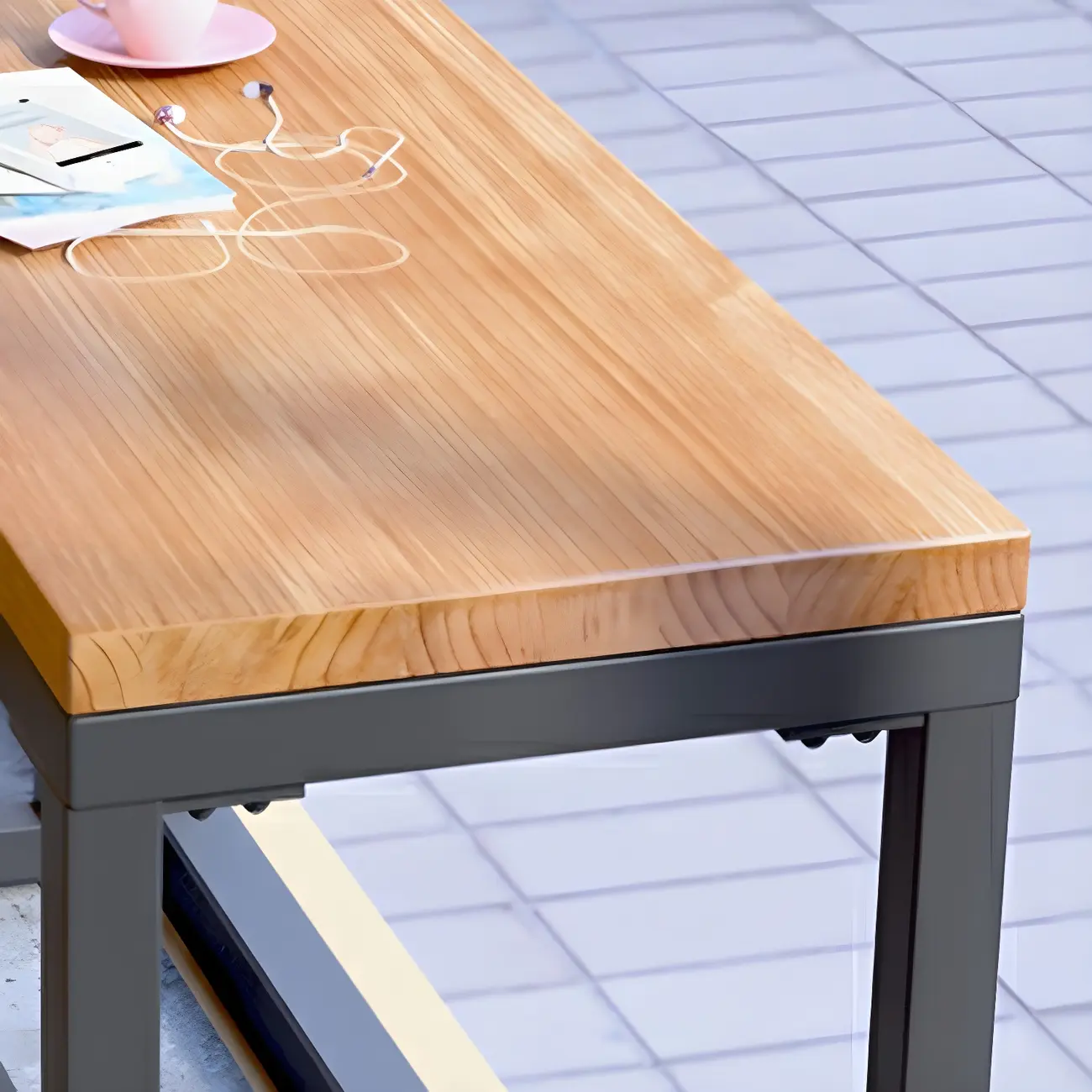 Modern Brown Wooden Iron Trestle Base Bar Table