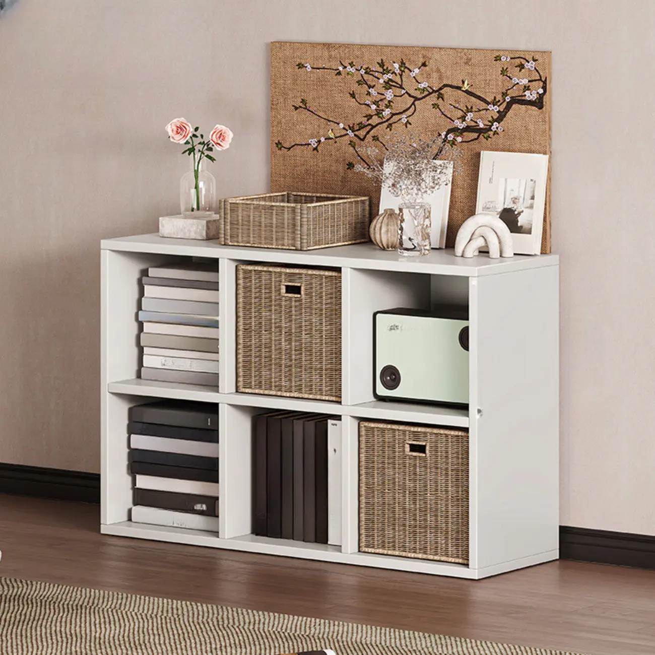 Simple Walnut 8-Cube Wood Bookcase