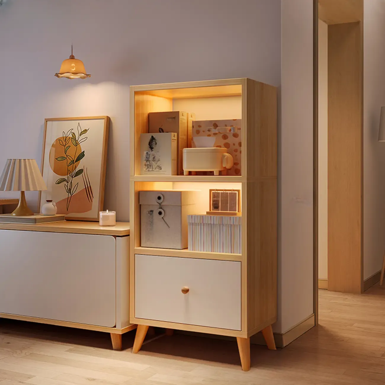 Modern Rectangular Bookshelf with Drawers