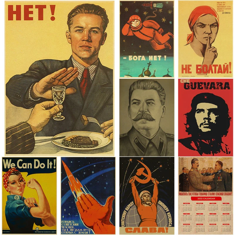 HULIANFU Soviet USSR CCCP Posters Celebrity Stalin Retro Kraft Paper Sticker Vintage Room Home Bar Cafe Decor Aesthetic Art Wall Painting - Deanwangkt