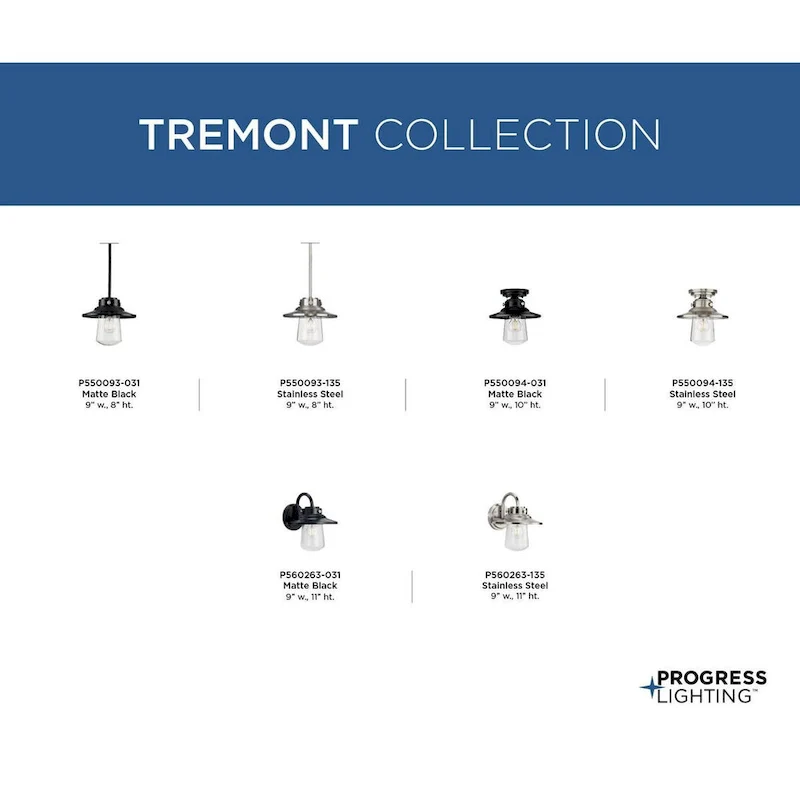 Tremont Collection 1-Light Stainless Steel Clear Seeded Glass Farmhouse Mini-Pendant Hanging Light - 9 in x 9 in x 8 in