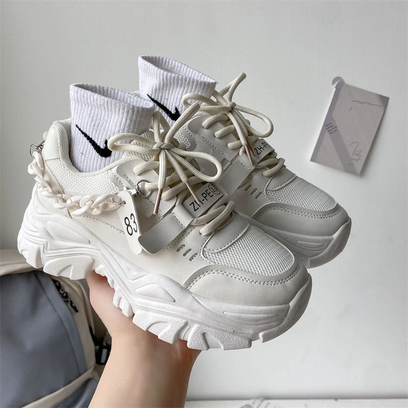 hulianfu  Women's Chunky Sneakers Thick Bottom Platform Chain Vulcanize Shoes Fashion Breathable Casual Walking Shoe for Woman Female - Deanwangkt