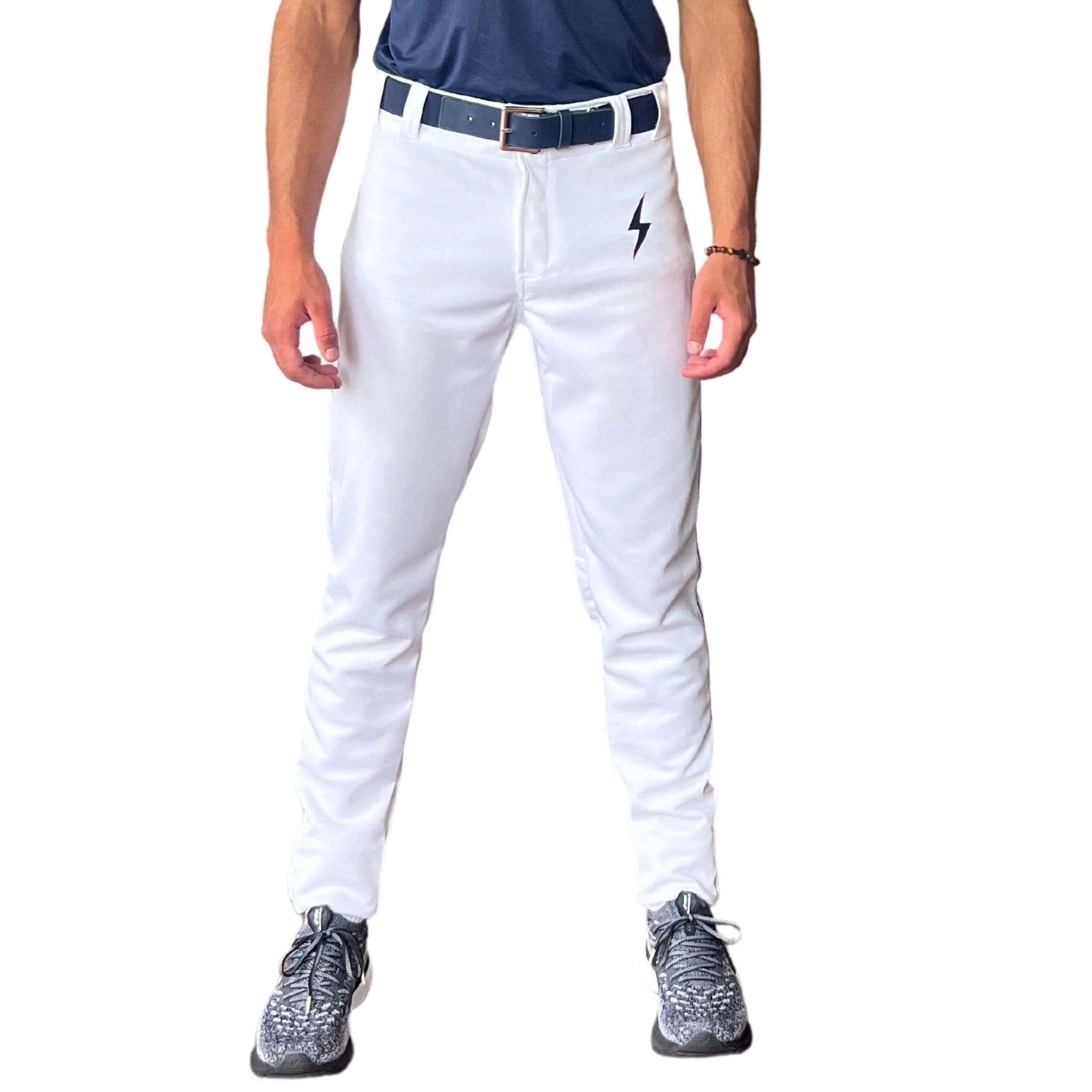 BRUCE BOLT Premium Pro Baseball Pant - WHITE w/ Navy Piping