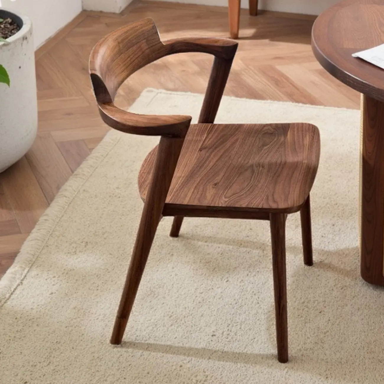 Scandinavian Open Back Armless Walnut Wood Dining Chairs