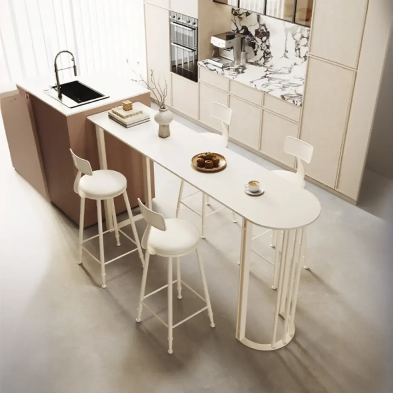 Free Form Sintered Stone White Bar Table