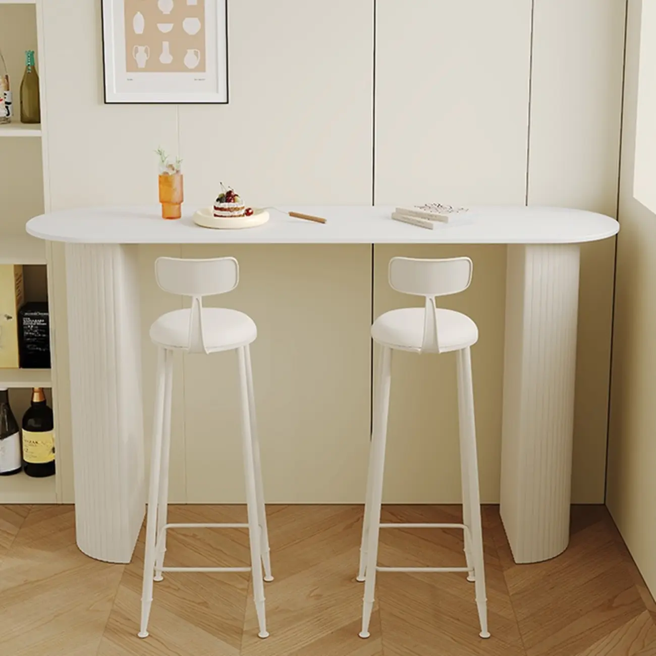 Modern White Stone Top Bar Table Double Pedestal Base