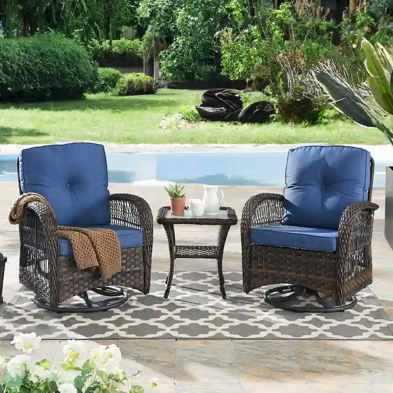 3 Pieces Patio Swivel Chair Gliders Rocker Chair - Brown