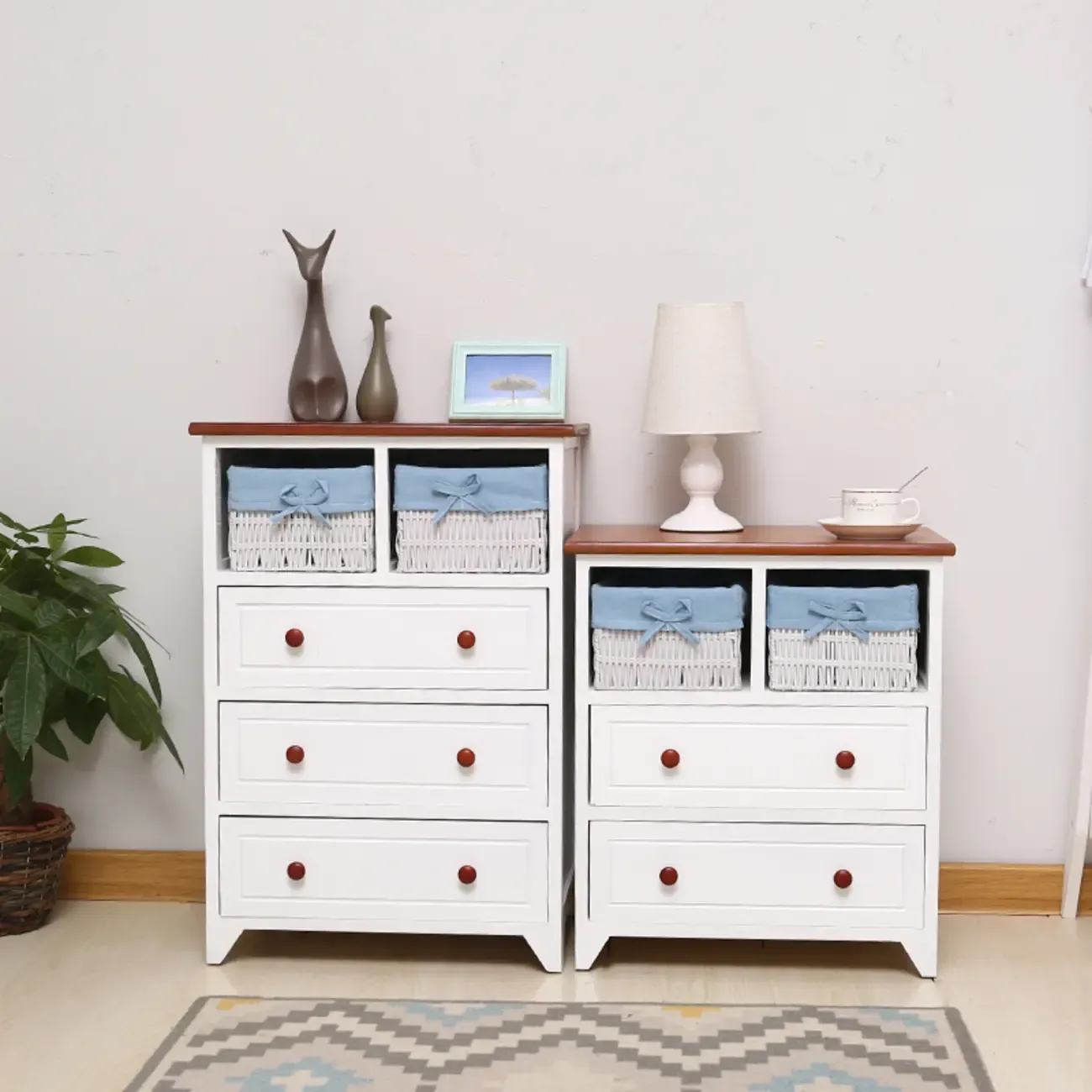 Modern Small Accent Cabinet with Drawers & Exterior Shelf