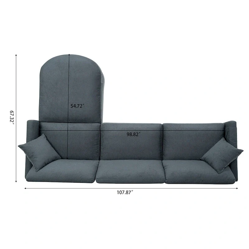 108 Modern Fabric Sectional Sofa with Ottoman and Pillows