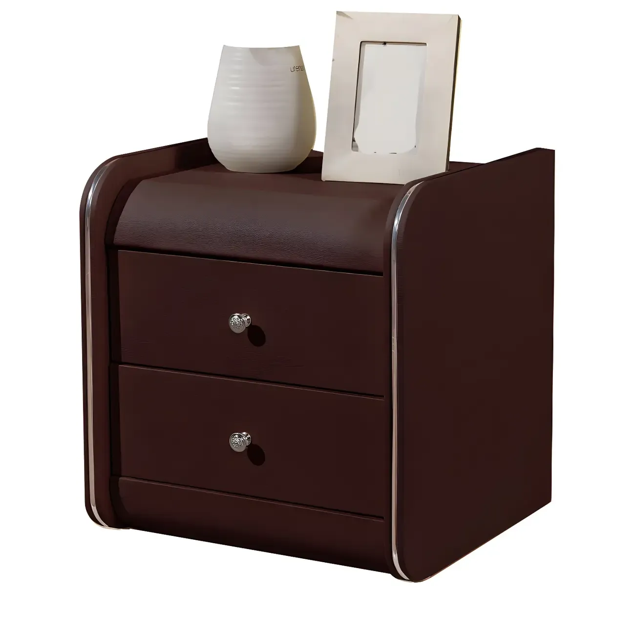 Stylish Narrow Faux Leather Bedside Table with 2 Drawers