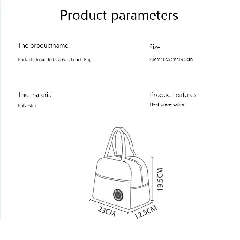 HULIANFU Portable Lunch Bag Lunch Box Thermal Insulated Canvas Tote Pouch Kids School Bento Portable Dinner Container Picnic Food Storage - Deanwangkt