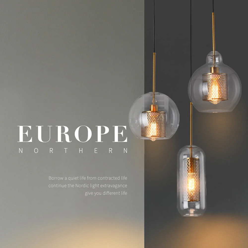 HULIANFU Sliver Bronze Loft Modern Pendant Light Glass Ball Hanging Lamp Kitchen Light Fixture Dining Hanglamp  Living Room Luminaire - Deanwangkt