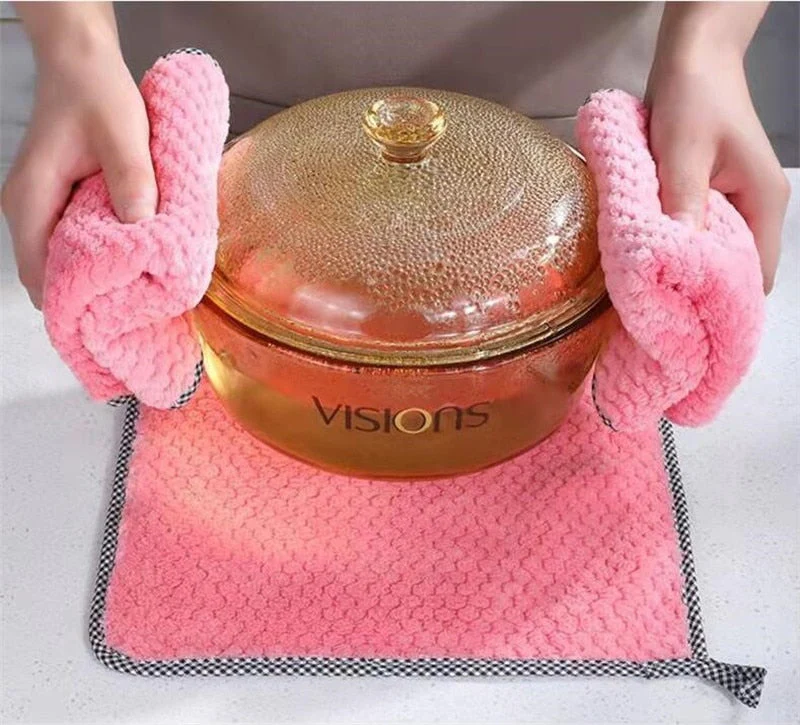 HULIANFU Super Absorbent Microfiber Kitchen Tableware Dish Cloth 25x25cm Household Cleaning Towel Kitchen Clean Rags Coral Velvet Towels - Deanwangkt