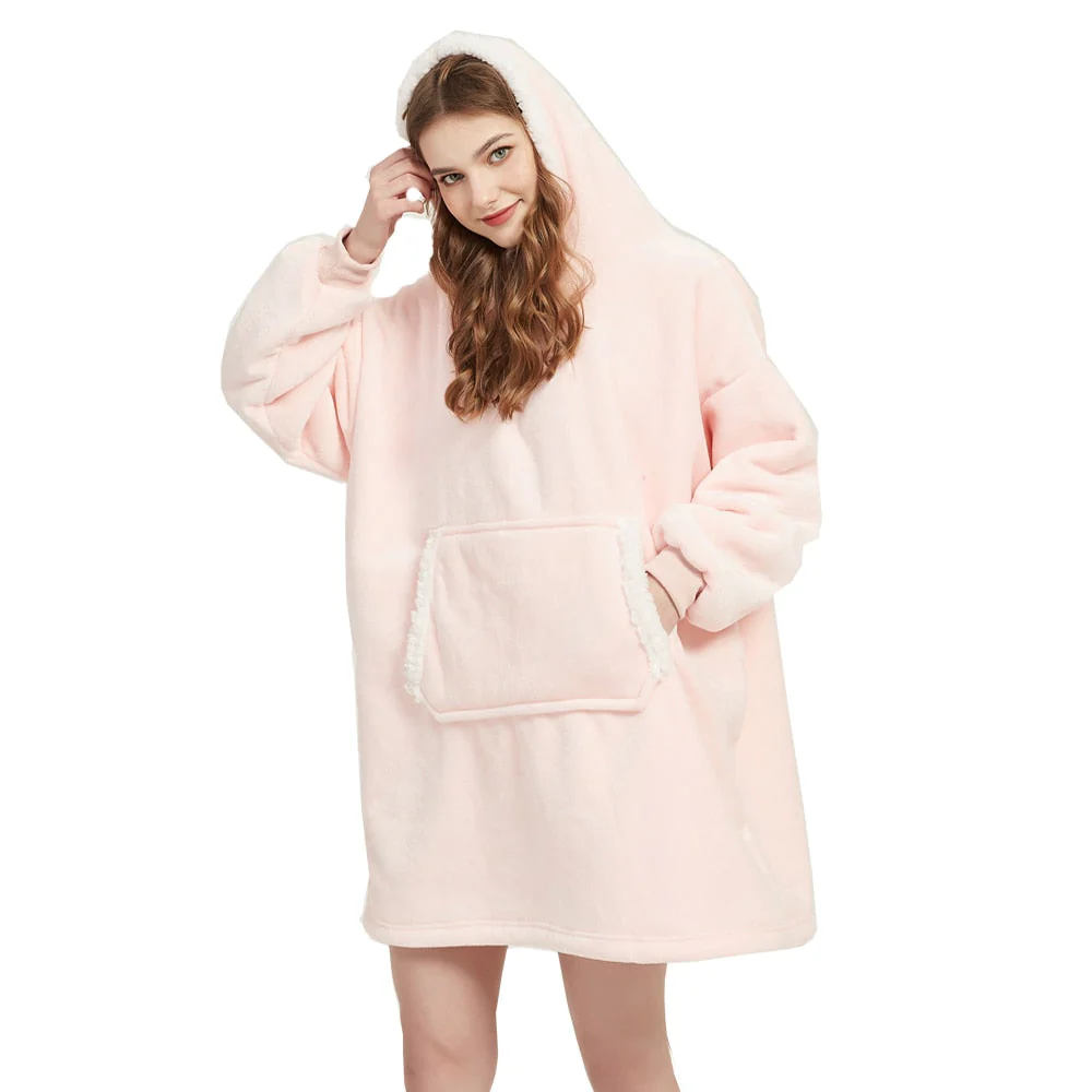 HULIANFU Winter Sherpa Blanket With Sleeves Ultra Plush Fleece Sweatshirt Blanket Hoodie Pink Grey Wine Blue Warm Flannel Hooded Blankets - Deanwangkt