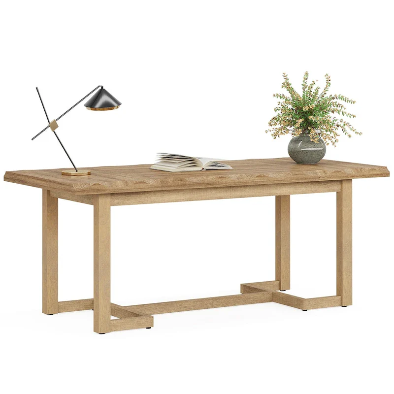 62.2-inch Wood Rectangular Computer Desk with Solid Wood Legs