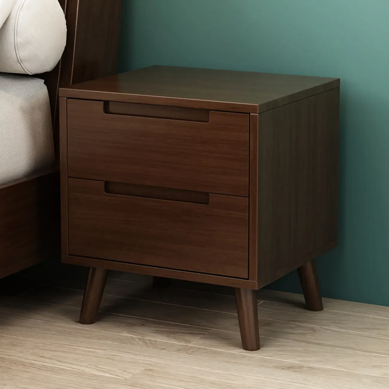 Narrow Solid Wood Bedside 2 Drawers Nightstand in Natural
