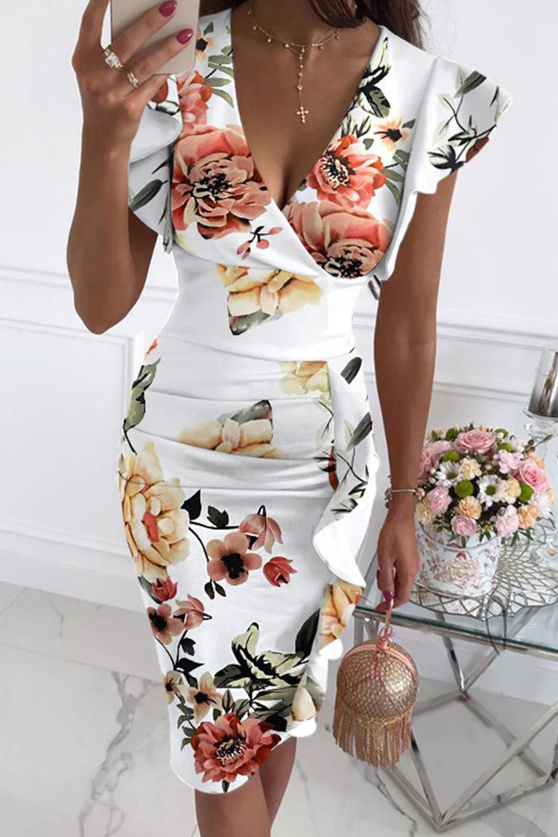 hulianfu Fashion Street Print Patchwork V Neck Pencil Skirt Dresses(10 Colors) - Deanwangkt