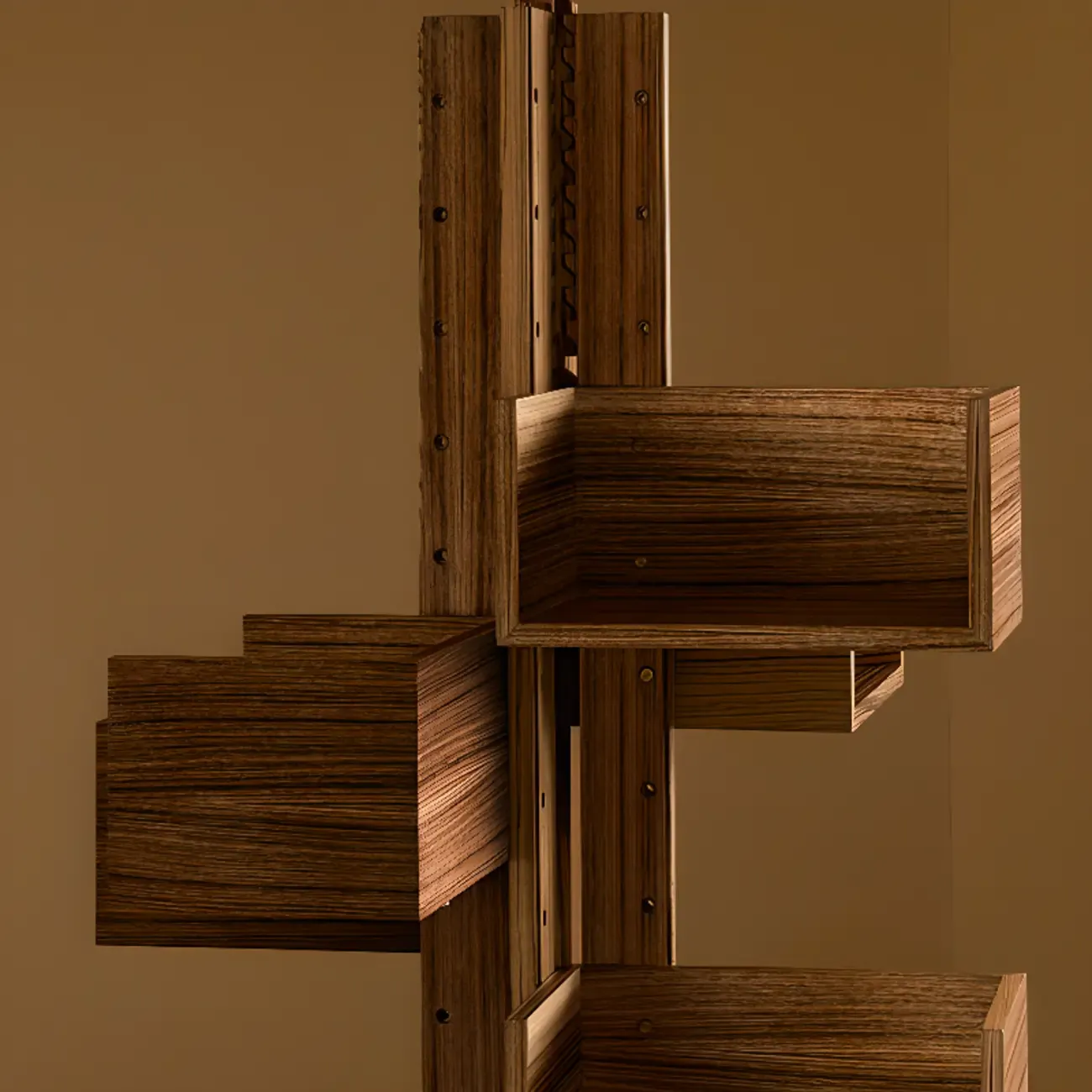 Swivel Vertical Nut Brown Wood Bookcase with Closed Back