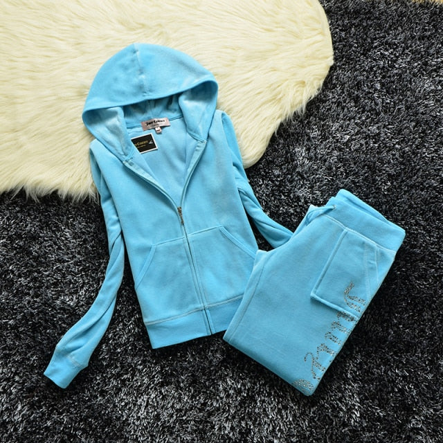 Hulianfu Spring/Fall Women's Brand Velvet Fabric Tracksuits Velour Suit Women Track Suit Hoodies And Pants fat sister sportswear - Deanwangkt