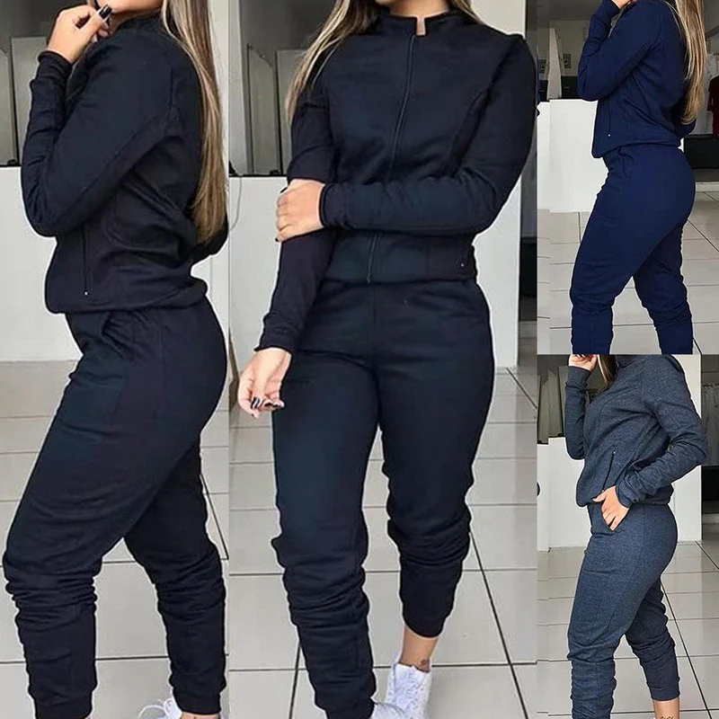 Hulianfu 2 Piece Set Spring Autumn Women Tracksuit Zipper Sweatshirt+Pants Sportwear Casual Women's Sports Suit Hoodies Set Female - Deanwangkt