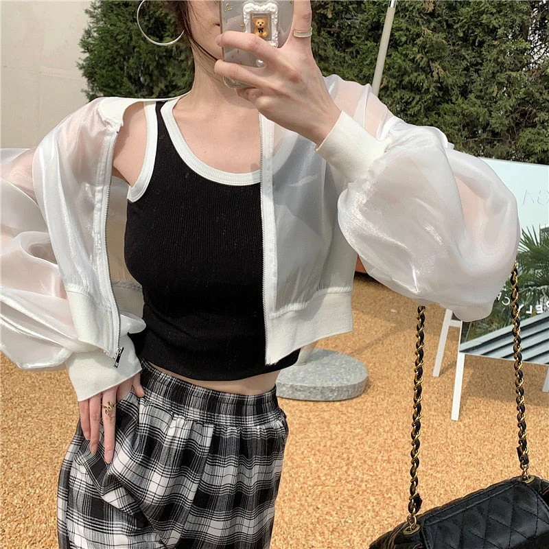 Hulianfu Jackets Women Cropped Thin Summer Zipper Pure Color Cool Simple Outwear Sun Protection Outdoor Fashion Ladies Leisure Popular - Deanwangkt