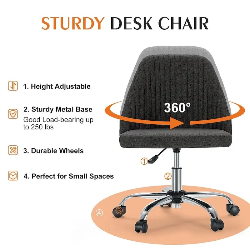 Office Chair with Wheels, Adjustable Height Fabric Upholstered Computer Desk Chair Swivel