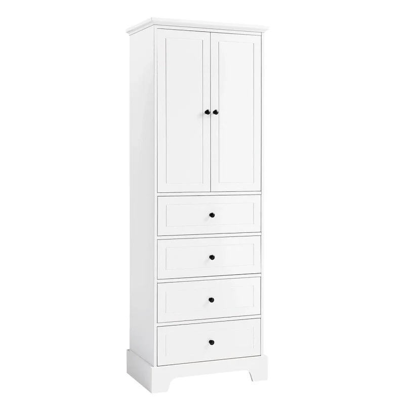Storage Cabinet with 2 Doors and 4 Drawers for Bathroom Adjustable Shelf, MDF Board with Painted Finish