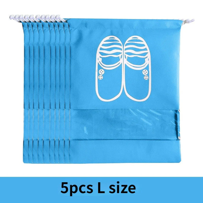 HULIANFU Shoes Storage Bag Closet Organizer Non-woven Travel Portable Bag Waterproof Pocket Clothing Classified Hanging Bag 5pcs L size - Deanwangkt