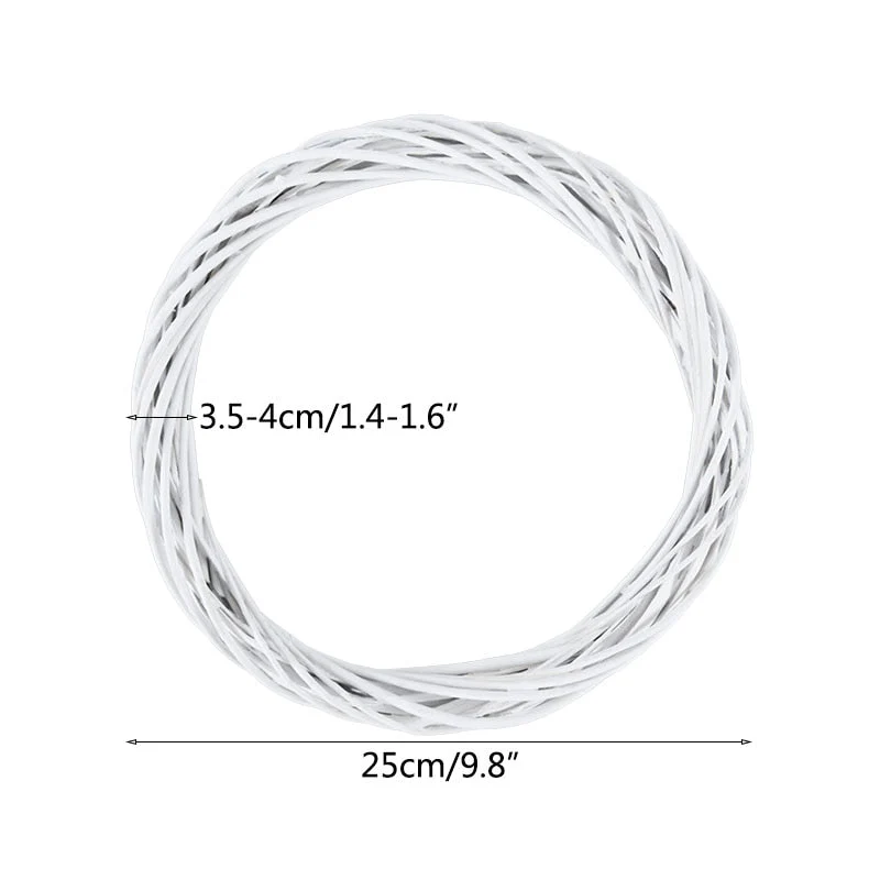 HULIANFU White Garland Wicker Round Design Christmas Tree Rattan Wreath Ornament Vine Ring Decoration Home Party Hanging Flower Craft - Deanwangkt