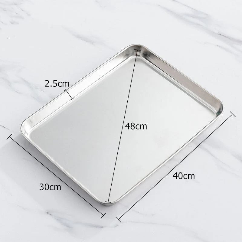 HULIANFU Stainless Steel Food Storage Trays Rectangle Steamed Sausage Fruit Pans Water Bread Kitchen Baking Shallow Dish Serving Plate - Deanwangkt