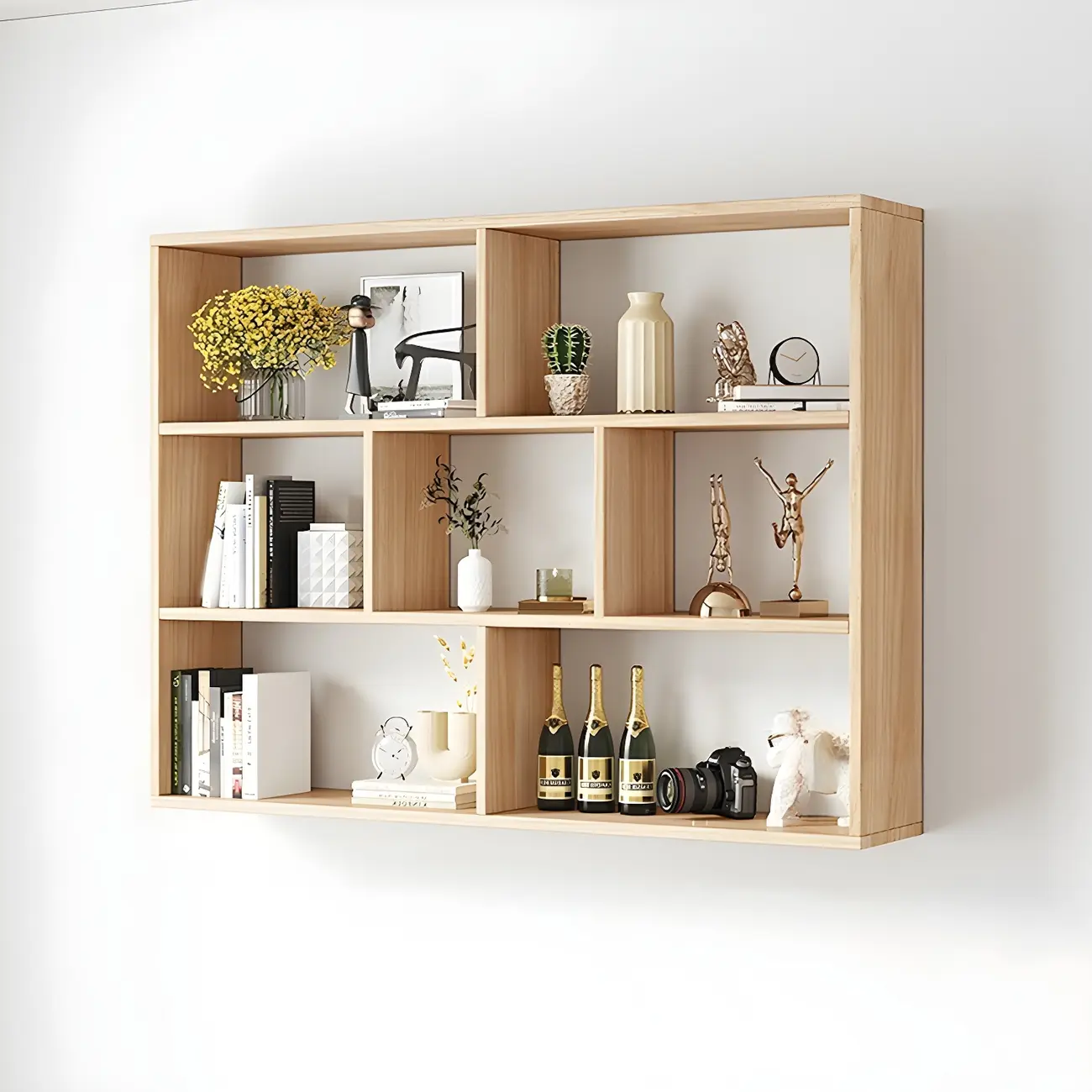 White Wall-Mounted Cube Wood Display Bookcase