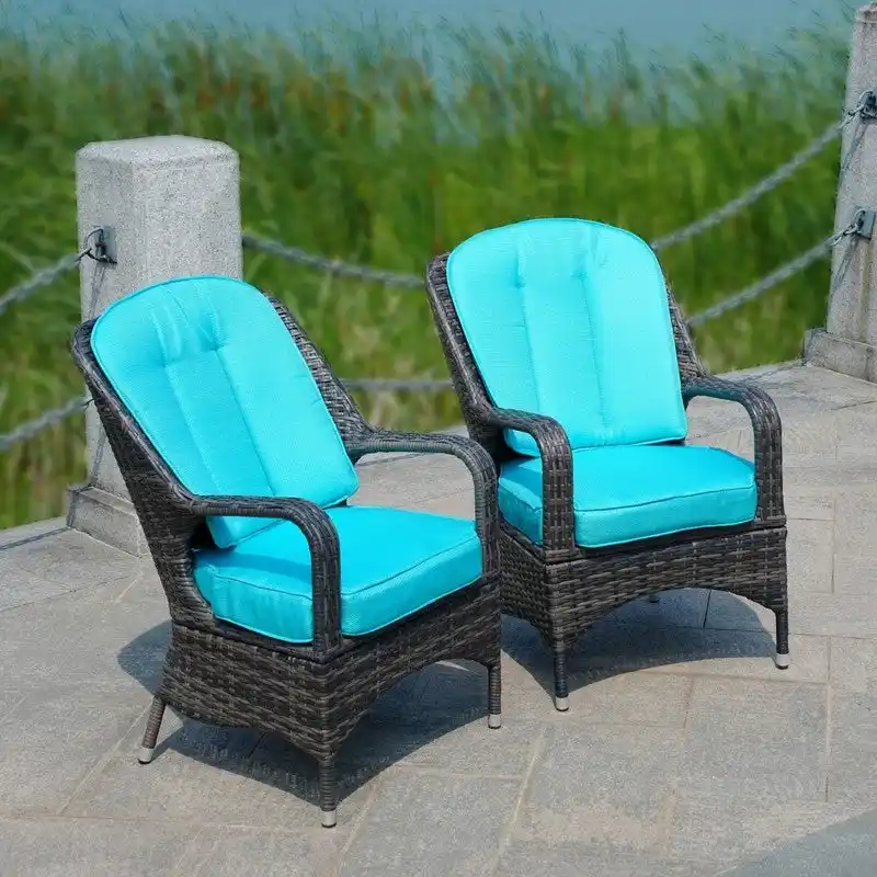 2-Piece Patio Brown Wicker Arm Chair with Cushion