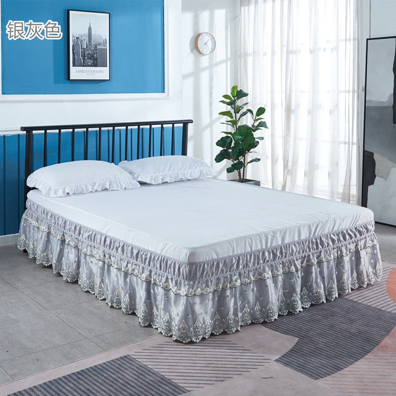 HULIANFU Top Selling Delicate Double Layers Luxury Stereoscopic Embroidered Flowers Lace Ruffle Bed Skirts with Strong Elastic Bed Cover - Deanwangkt